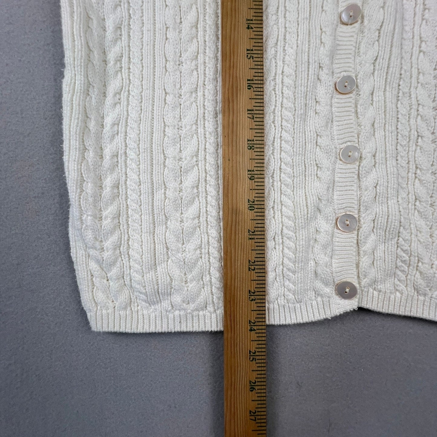 VTG Talbots Cardigan Sweater Womens Medium Petite White Cotton Cable Knit Preppy