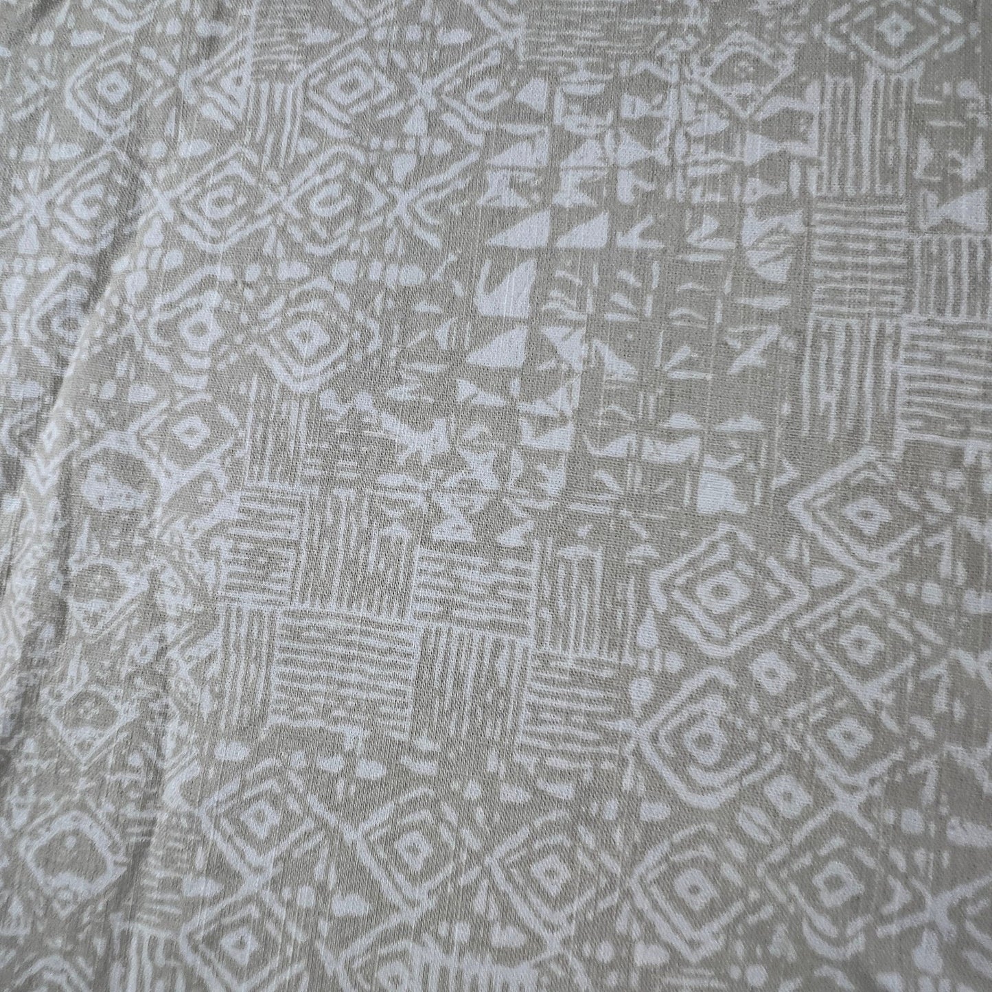 Hawaiian Button Up Shirt Mens 2XL Tan Geometric Tribal Print Casual Summer