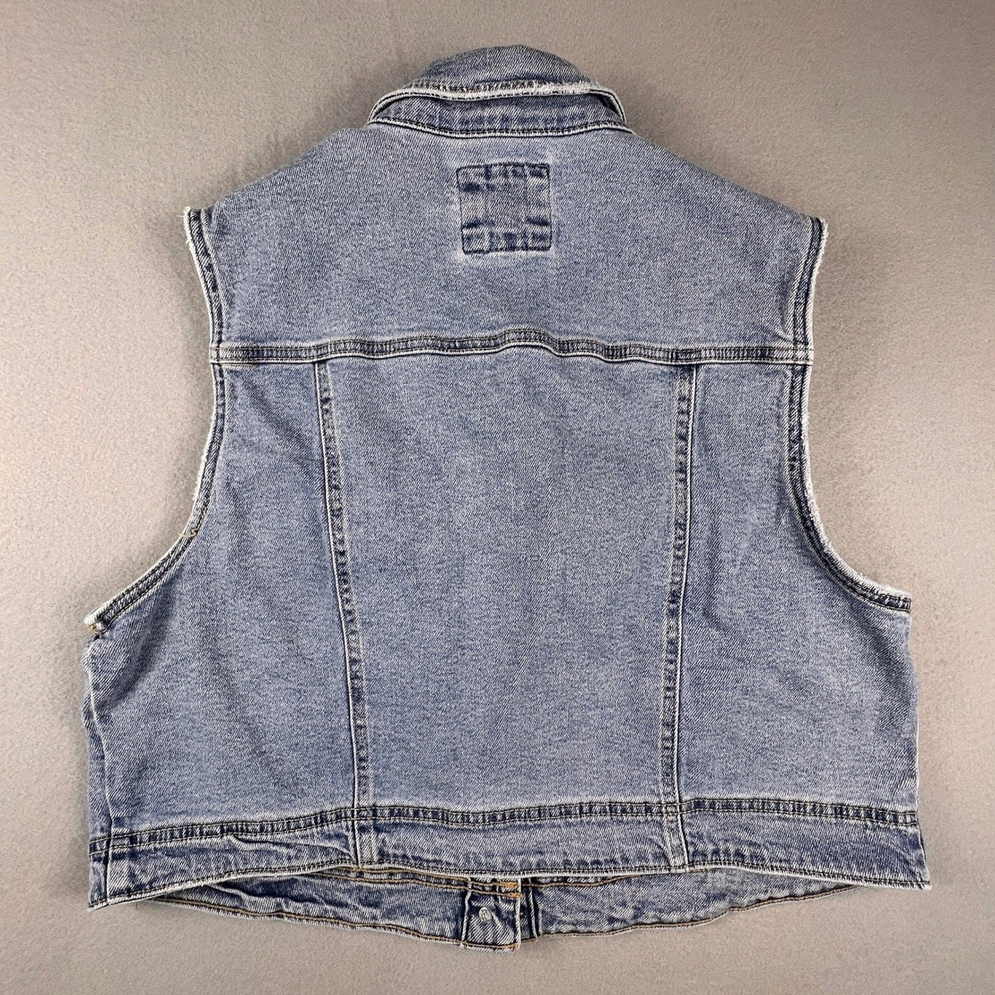 Wax Jean Denim Vest Women 3XL Blue Distressed Cropped Jean Jacket Sleeveless