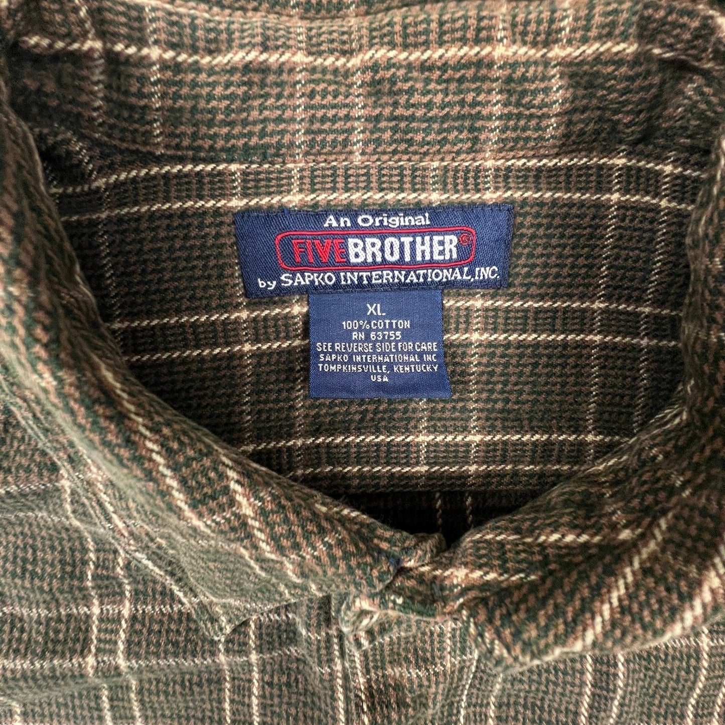 Five Brother Flannel Shirt Mens XL Green Brown Plaid Heavy Cotton Workwear Vtg