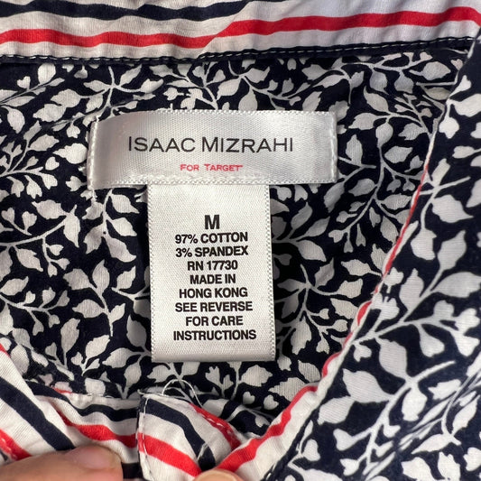 Isaac Mizrahi Shirt Dress Womens Medium Blue Floral Sleeveless Cotton Preppy