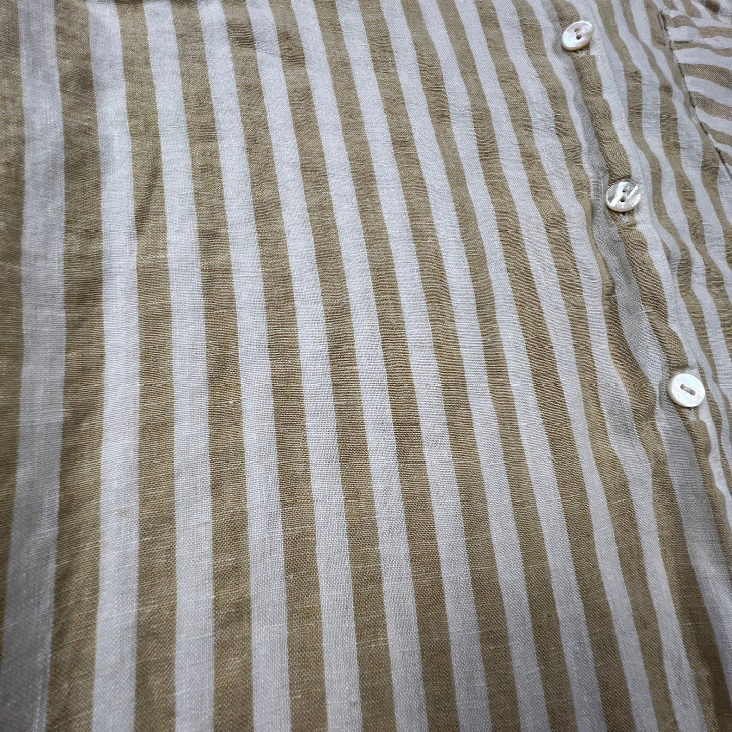 J. Jill Love Linen Button Down Shirt Womens Medium Tan Striped Coastal Classic