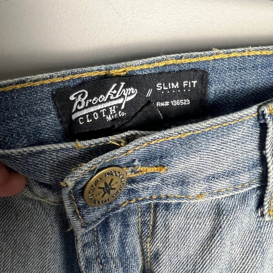 Brooklyn Cloth Jeans Mens 38x30 Light Wash Distressed Slim Fit Denim Punk Emo