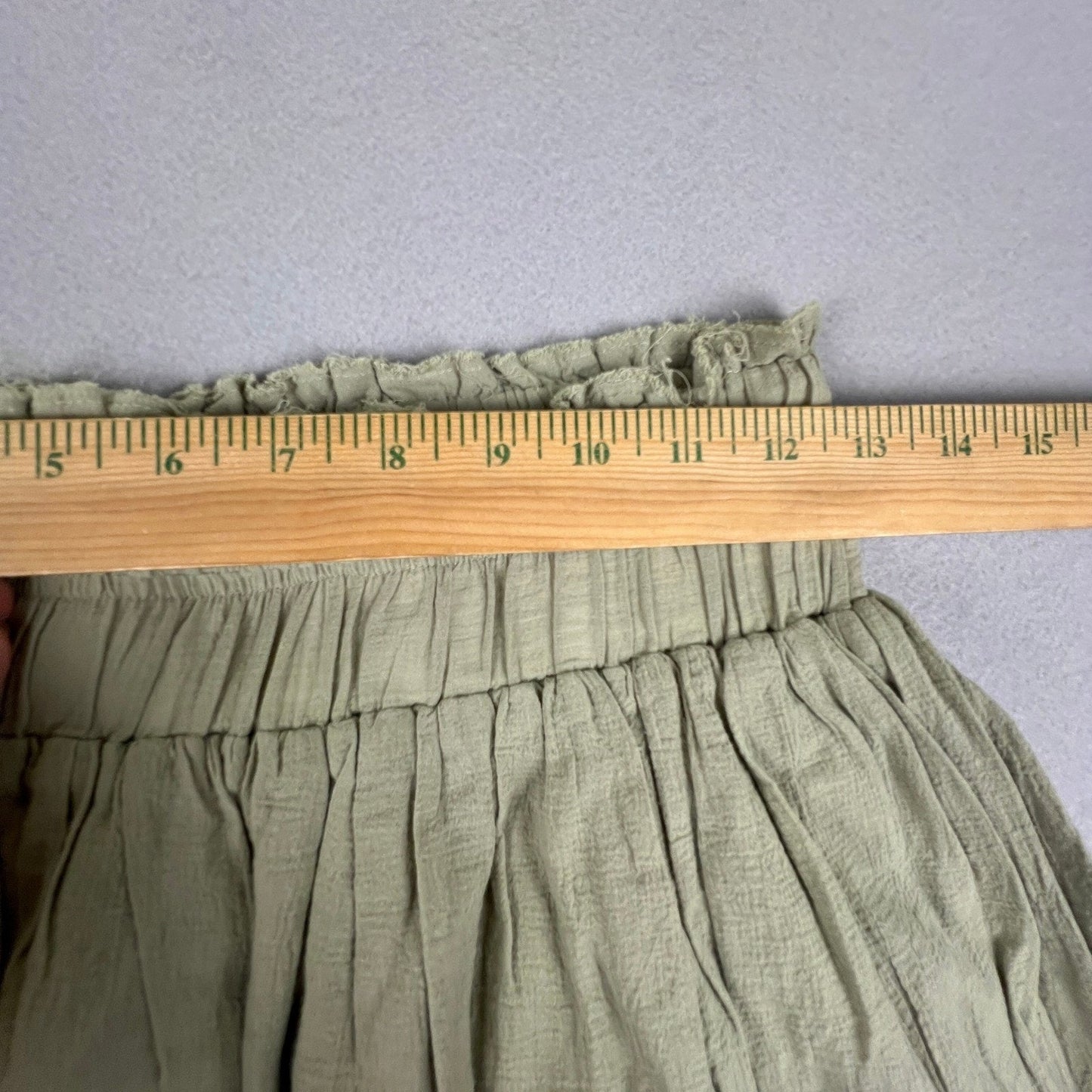 100% Cotton Midi Skirt Womens Small Green Cotton Smocked Paperbag Waist Boho