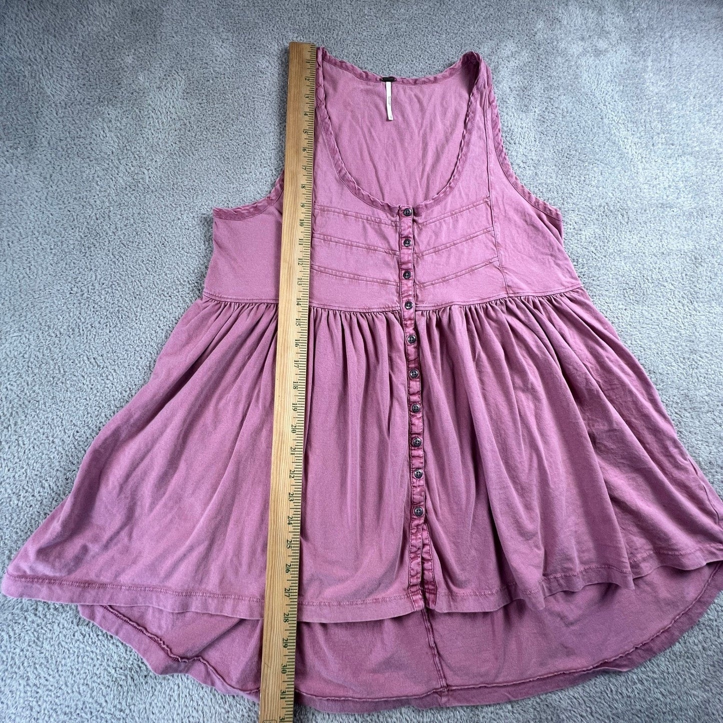 Free People Babydoll Tank Top Womens Small Pink Button Front Boho Peplum Cotton