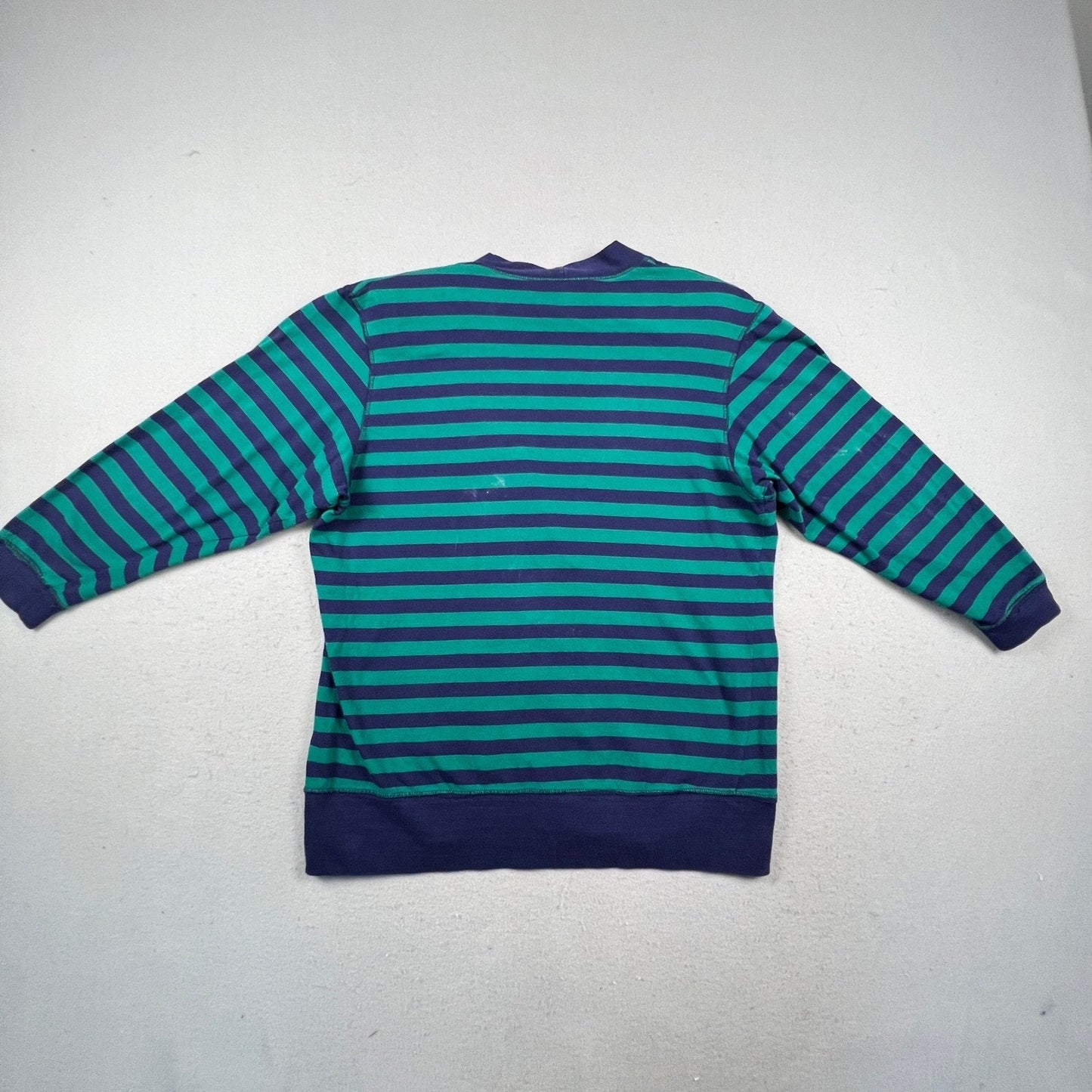 Sandra Ingrish Sport Cardigan Womens L Blue Green Striped Preppy Crest V-Neck