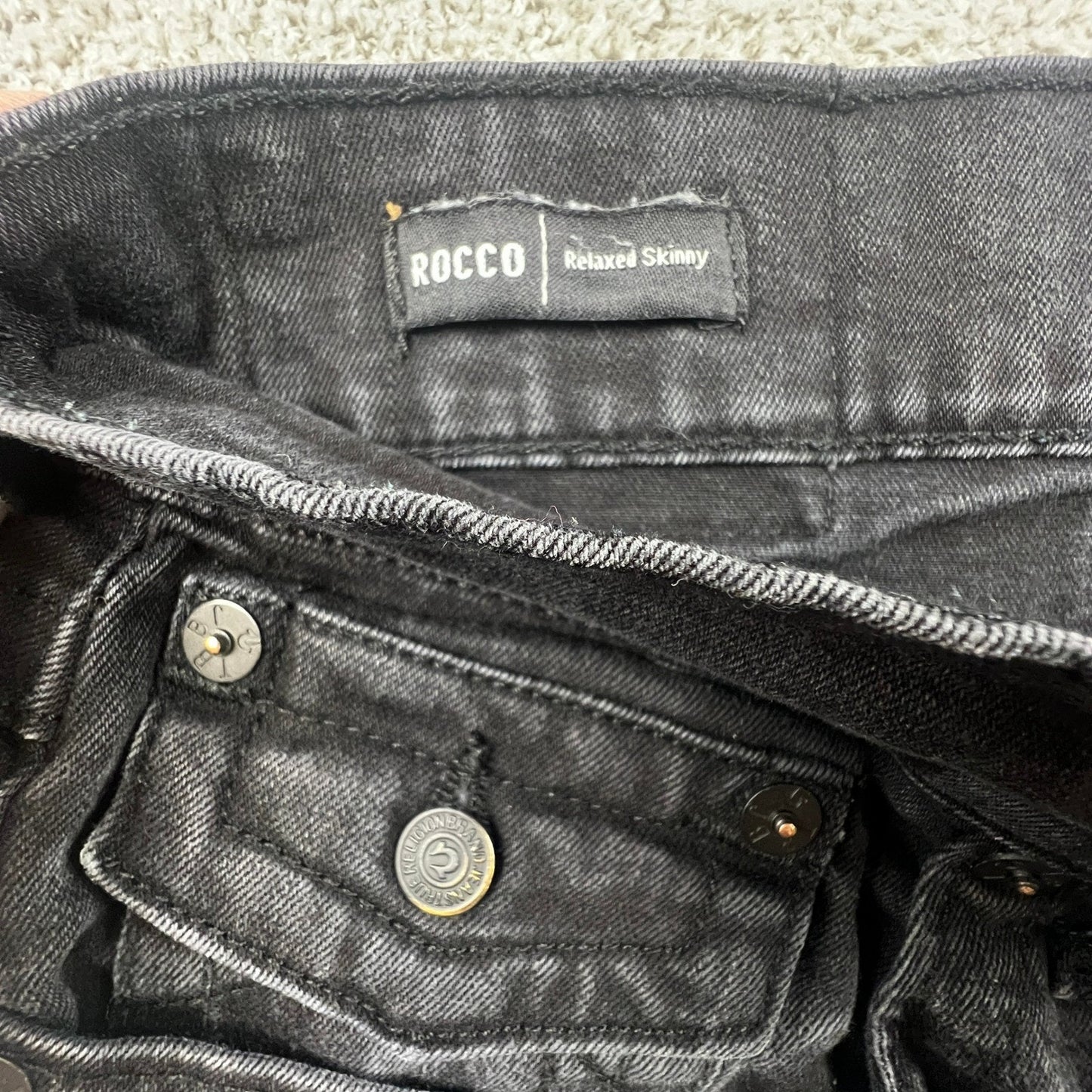 True Religion Skinny Jeans Mens Size 33 Rocco Flap Faded Black