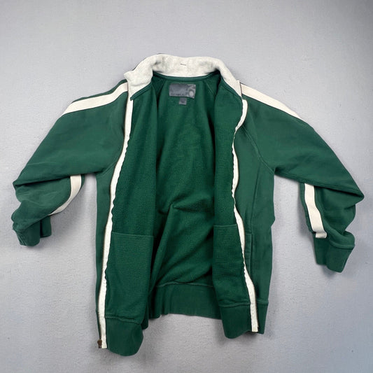 Y2K Old Navy Track Jacket Mens Large Green Striped Full Zip Fleece Retro