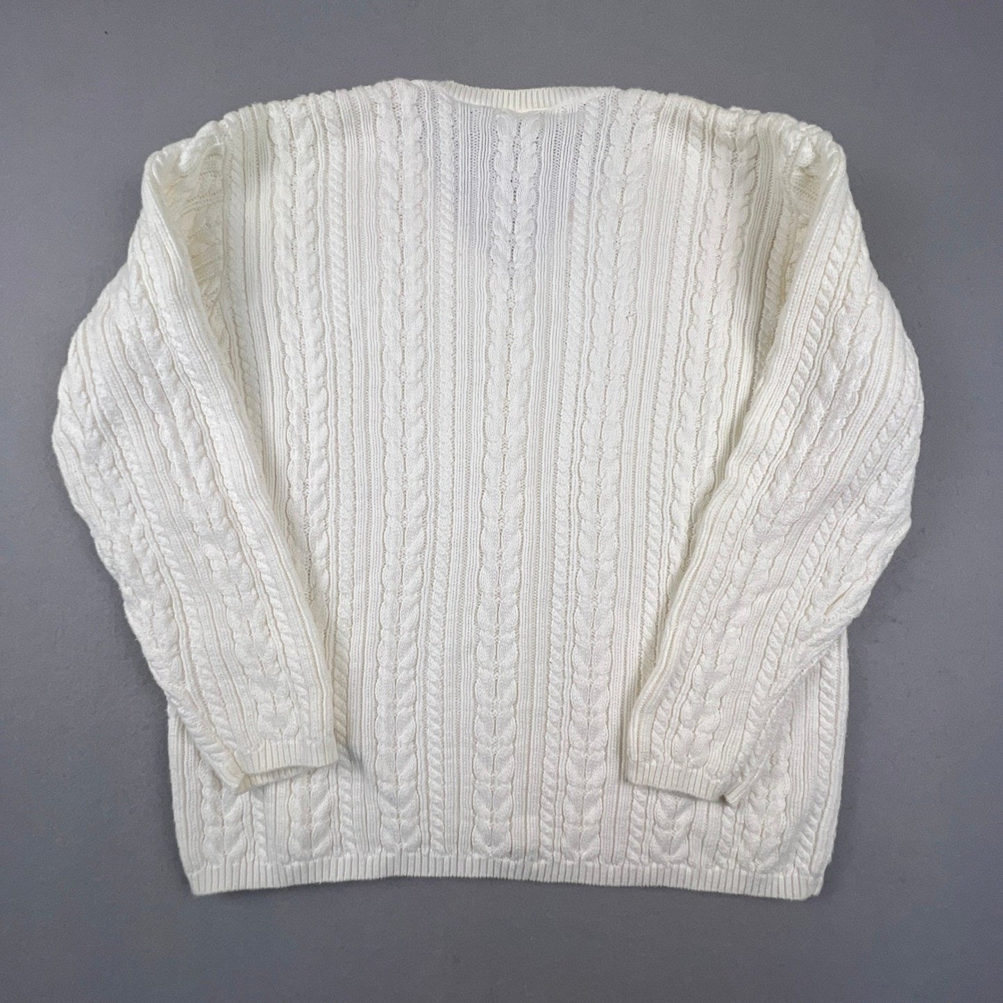 VTG Talbots Cardigan Sweater Womens Medium Petite White Cotton Cable Knit Preppy