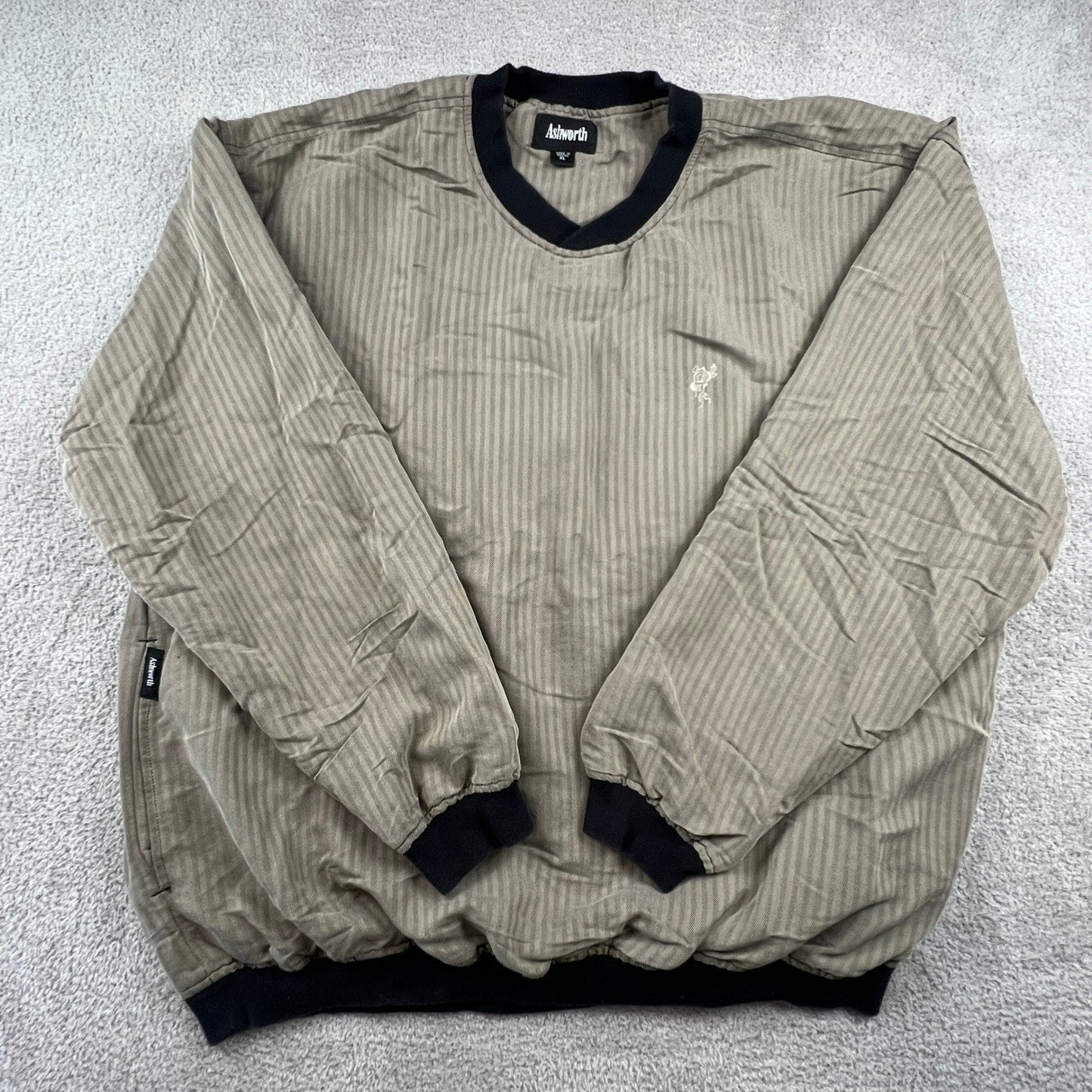 Ashworth Men's V-Neck XL Pullover Olive Herringbone Golf Windshirt Skater