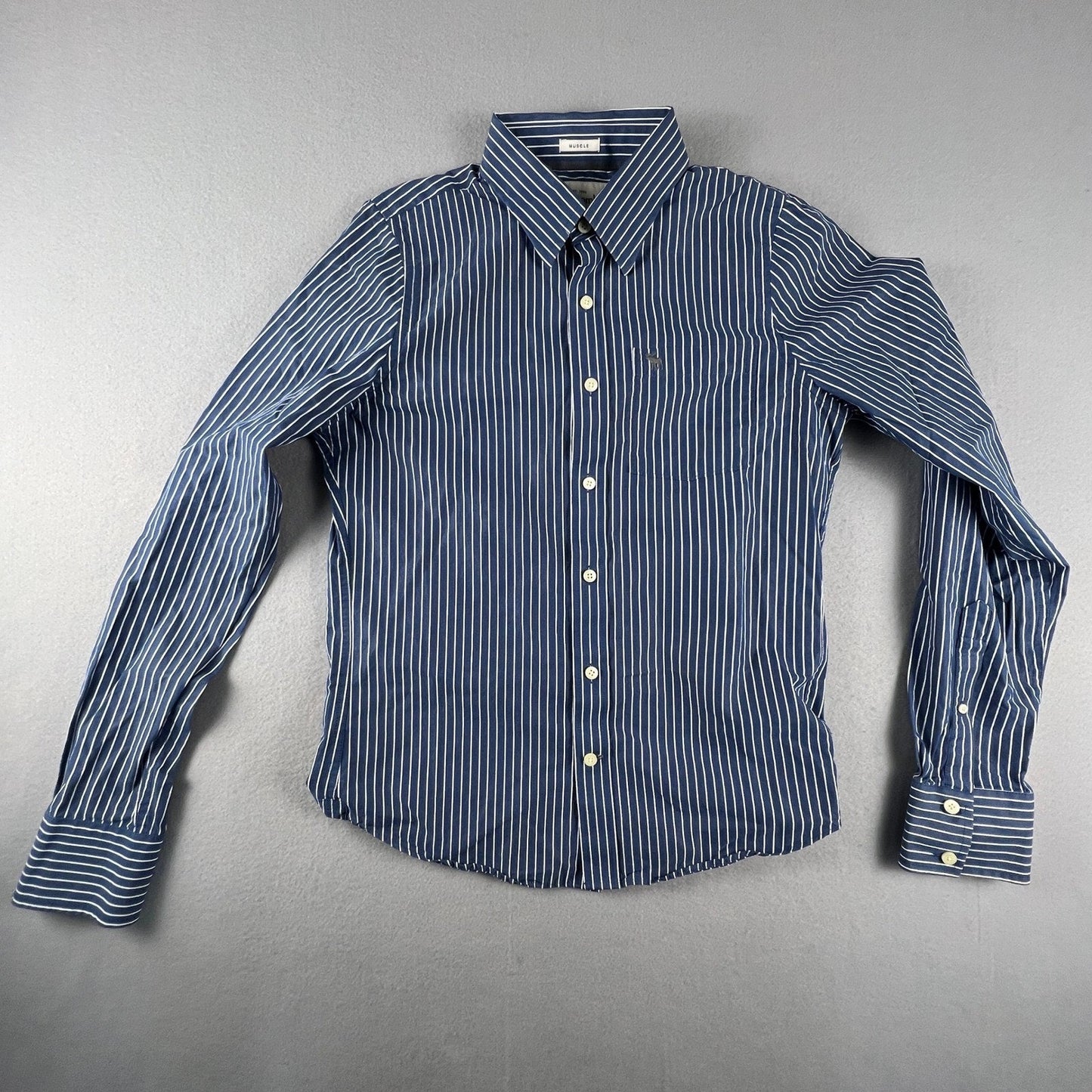 Abercrombie & Fitch Button Down Shirt Mens M Blue Striped Muscle Fit Preppy Logo