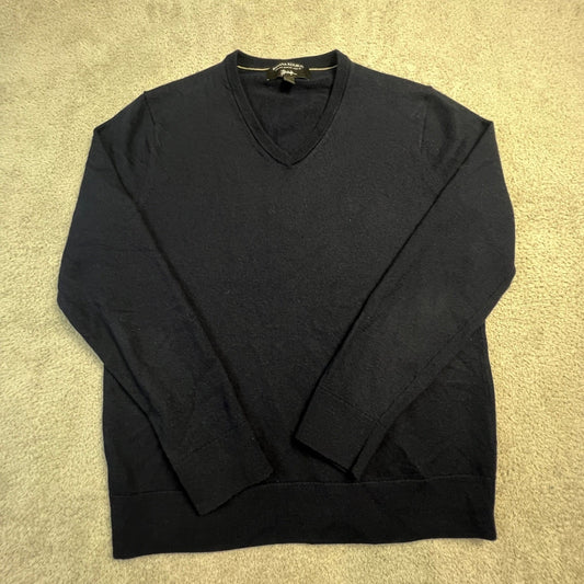 Banana Republic Italian Merino Wool V-Neck Sweater Mens Medium Navy Blue
