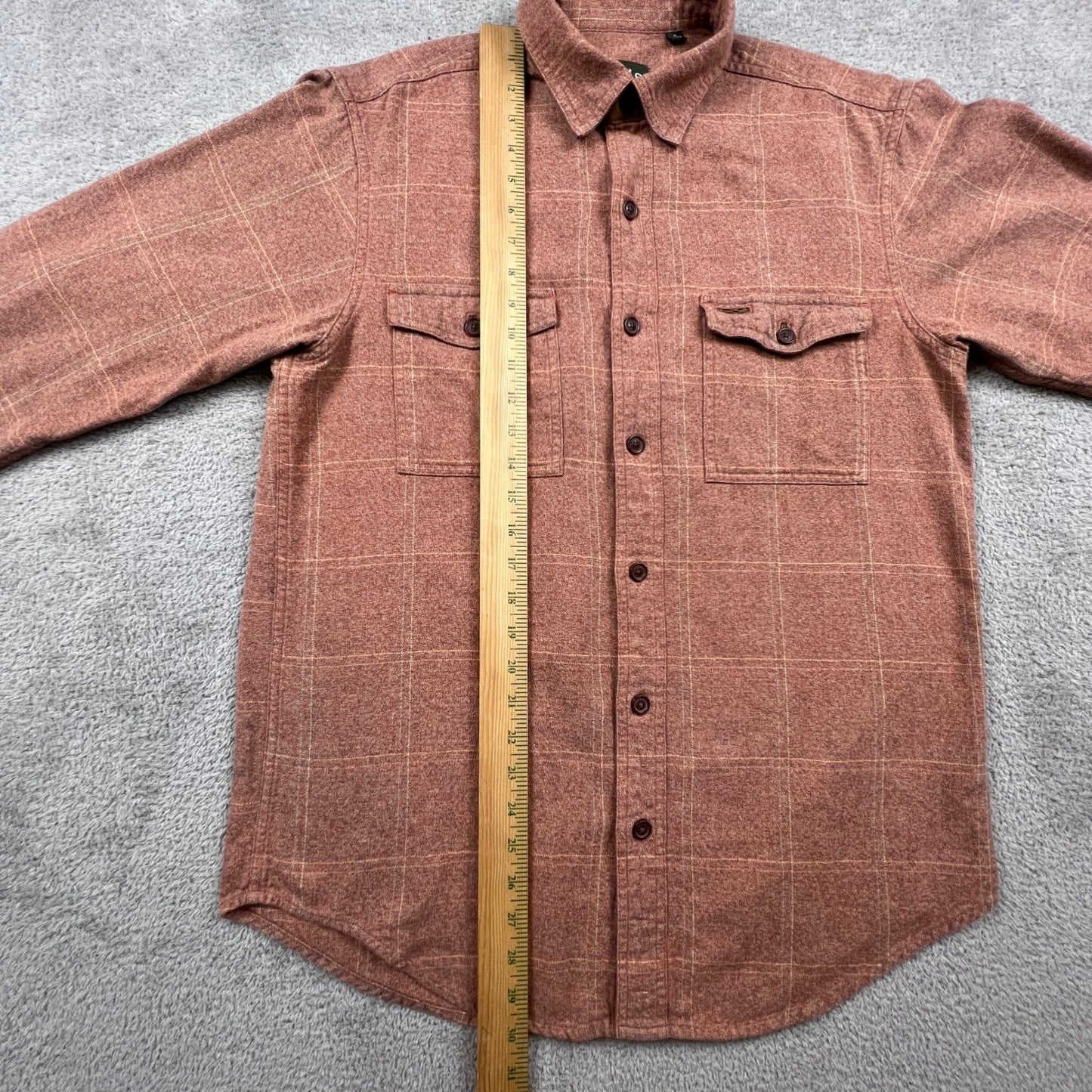 VTG Orvis Flannel Shirt Men Medium Rust Orange Plaid Elbow Patch Outdoor Rugged