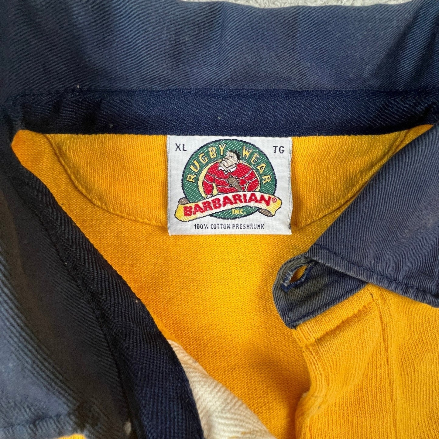 VTG Barbarian Rugby Wear Mars Hill College Shirt Mens XL Yellow Long Sleeve Polo