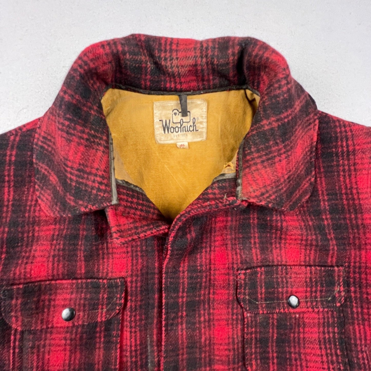 Vintage Woolrich Wool Plaid Hunting Jacket Mens 46 Red Mackinaw Coat Outdoor