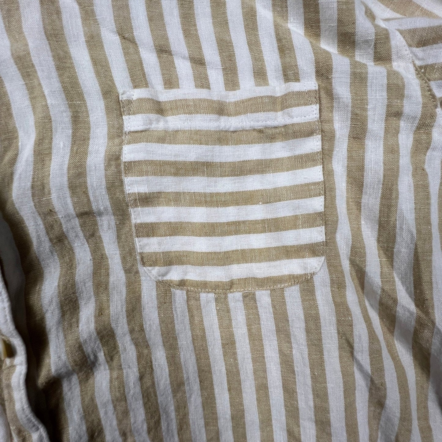 J. Jill Love Linen Button Down Shirt Womens Medium Tan Striped Coastal Classic