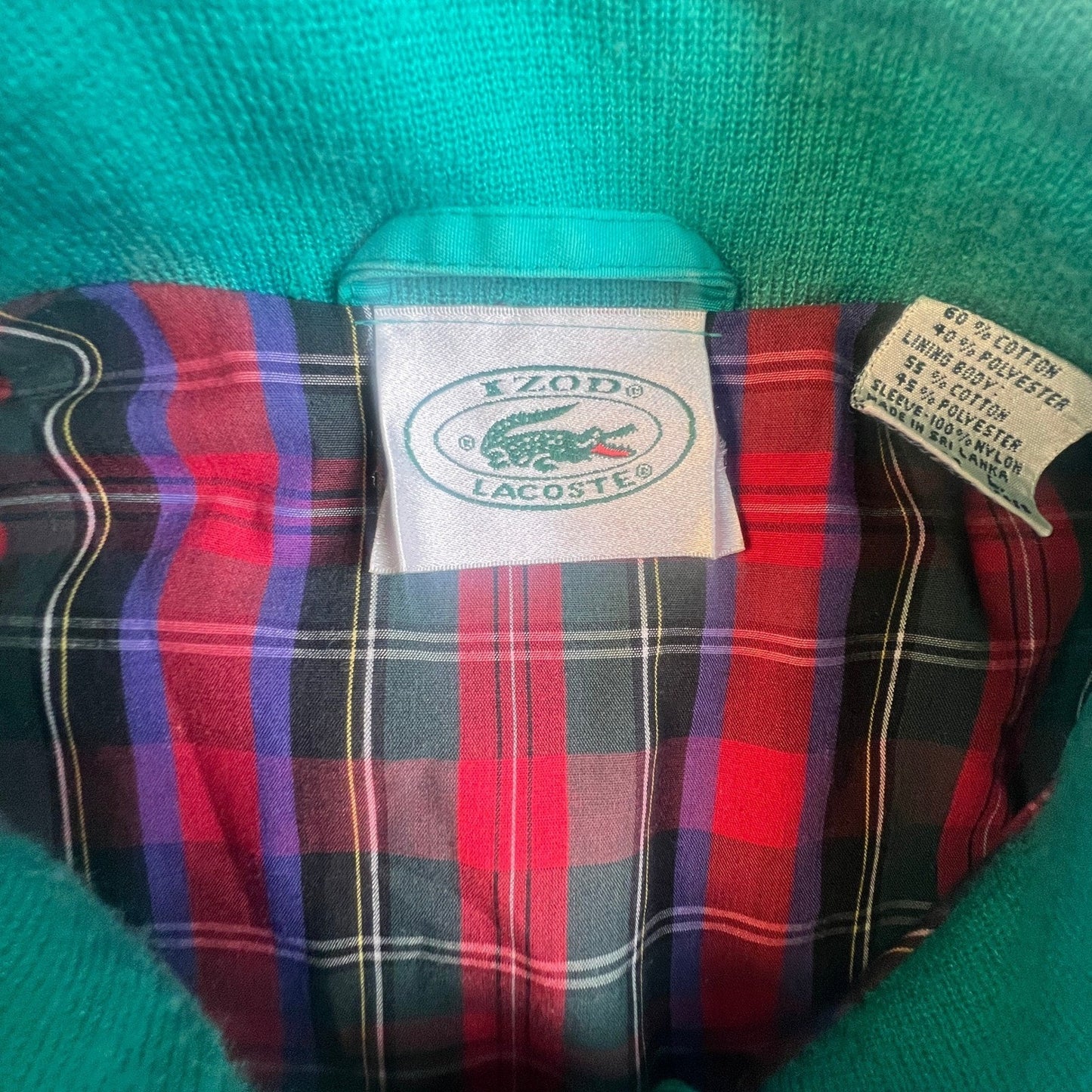 Vintage Izod Lacoste Harrington Jacket Mens Large Teal Green Plaid Lined