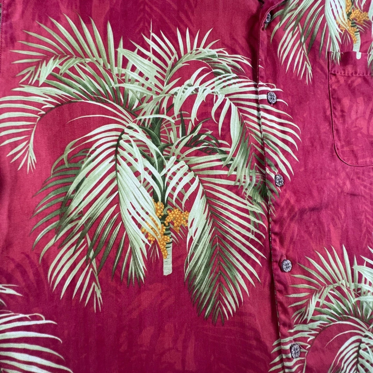 Tommy Bahama Button Up Shirt Mens XL Red Silk Palm Tropical Hawaiian Camp Aloha