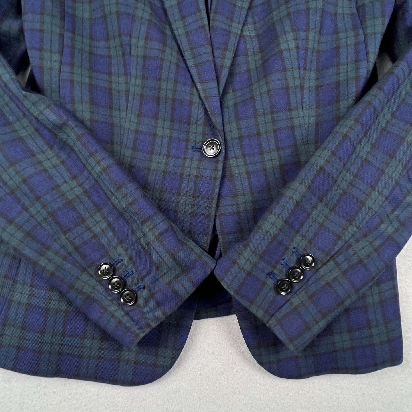 Banana Republic Classic Blazer Womens 4 Tall Navy Green Plaid Tailored Career