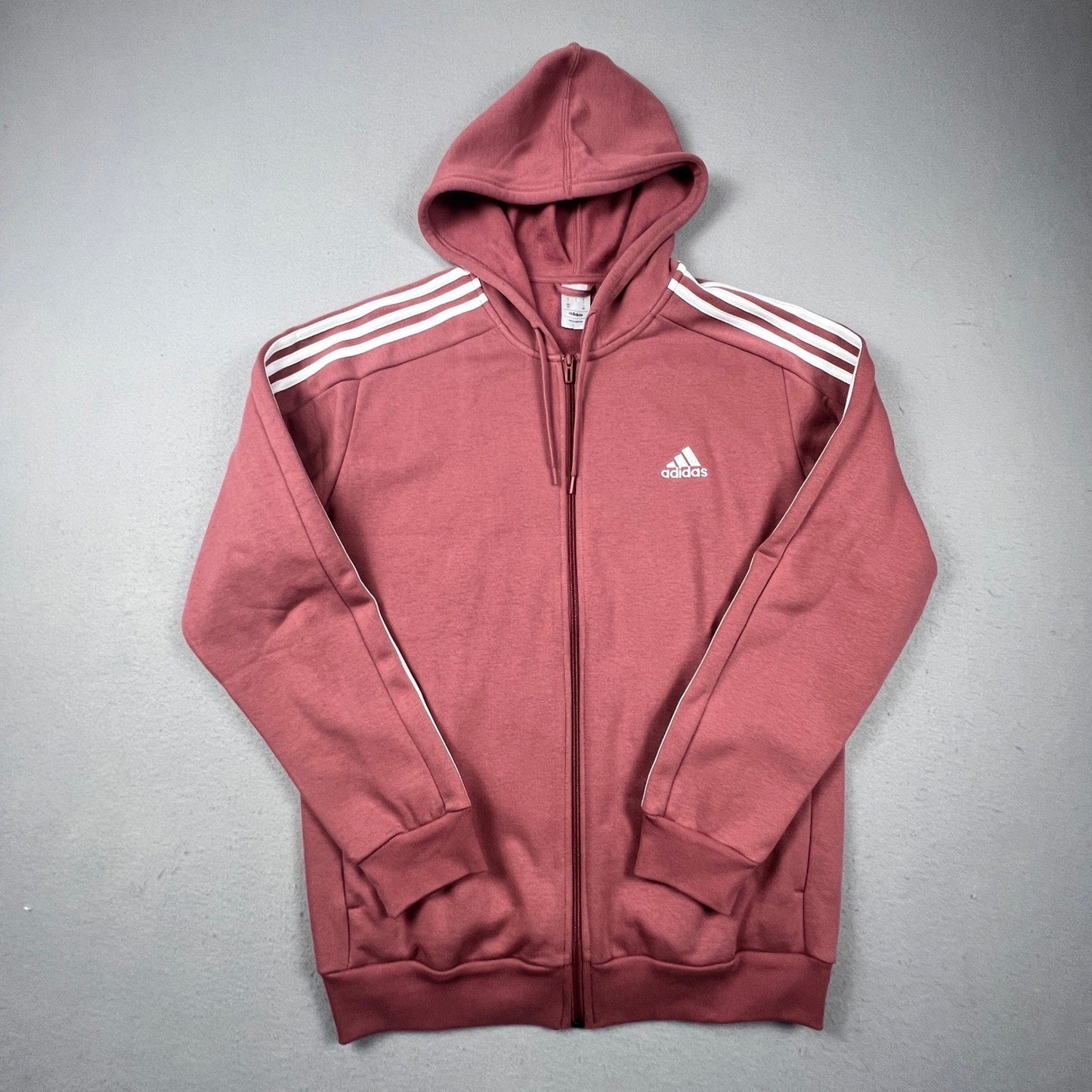 Adidas Full Zip Hoodie Mens Large Mauve Pink 3-Stripe Fleece Athletic IX0166