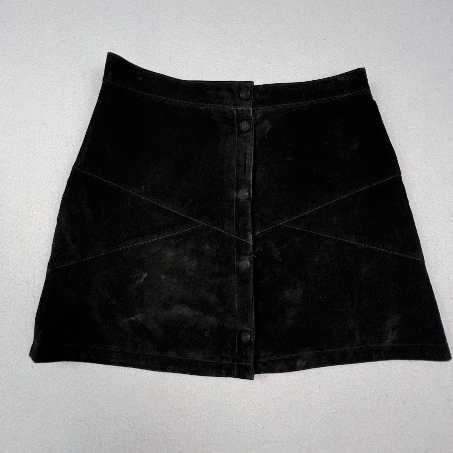 VTG 70s Inspired Monki Suede Mini Skirt 38 Black Genuine Leather Edgy Academia