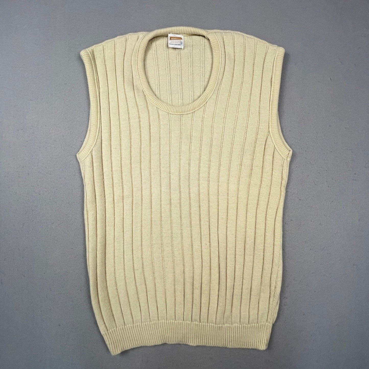 VTG 70s Retro Sweater Vest Women Large Cream Ribbed Knit Wintuk Orlon Brentwood
