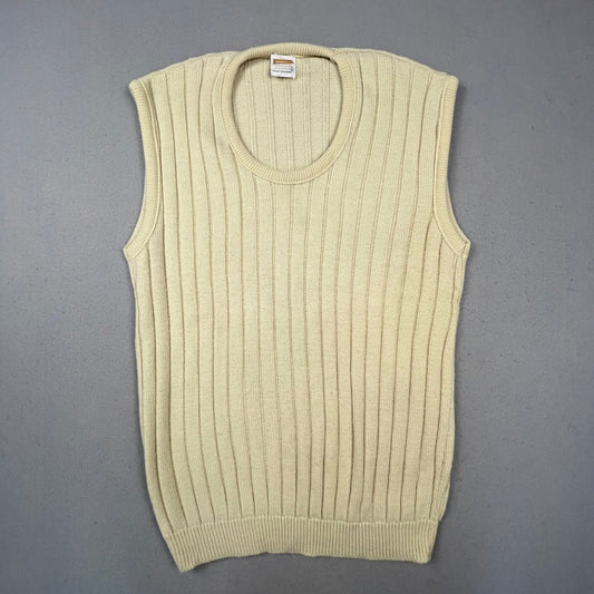 VTG 70s Retro Sweater Vest Women Large Cream Ribbed Knit Wintuk Orlon Brentwood