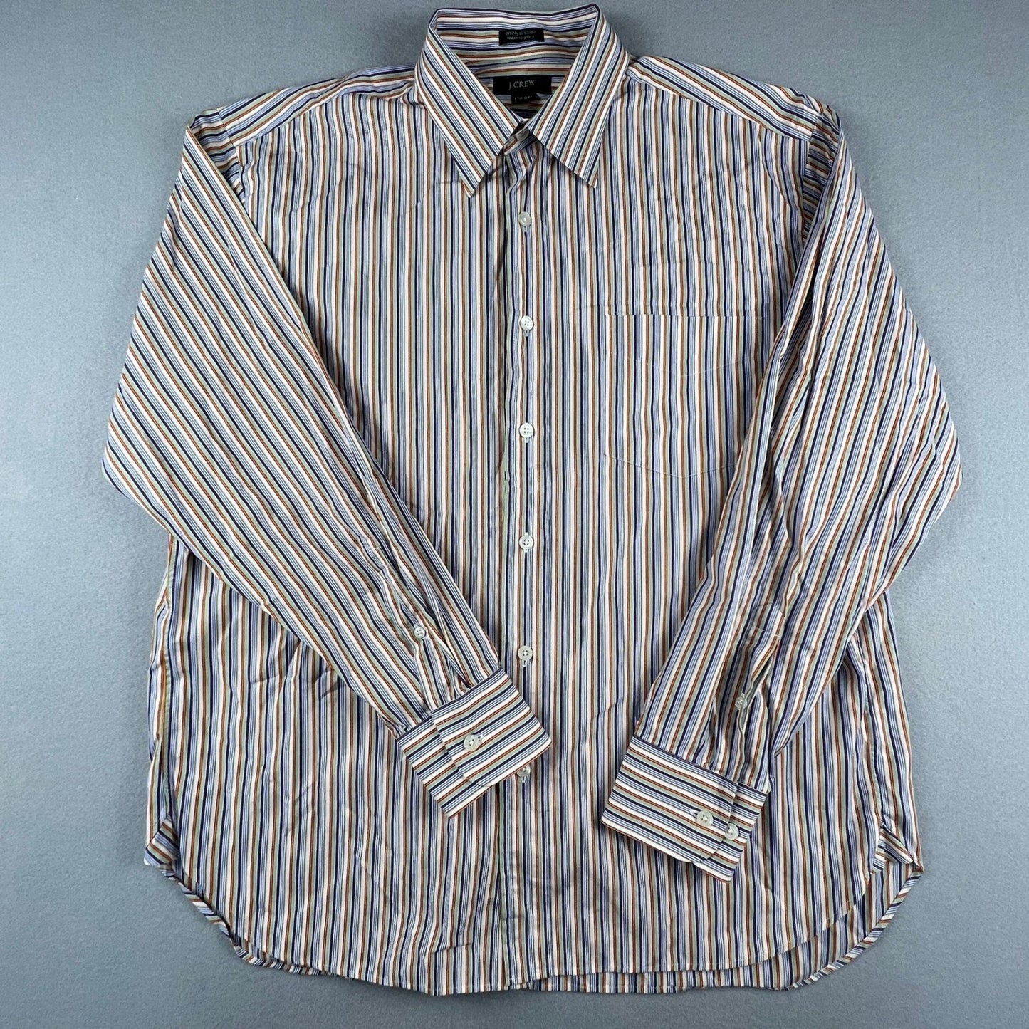 VTG J.Crew Button Down Shirt Mens L Color Stripe 100s 2 Ply Hong Kong Business