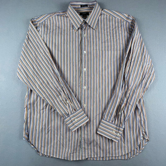 VTG J.Crew Button Down Shirt Mens L Color Stripe 100s 2 Ply Hong Kong Business