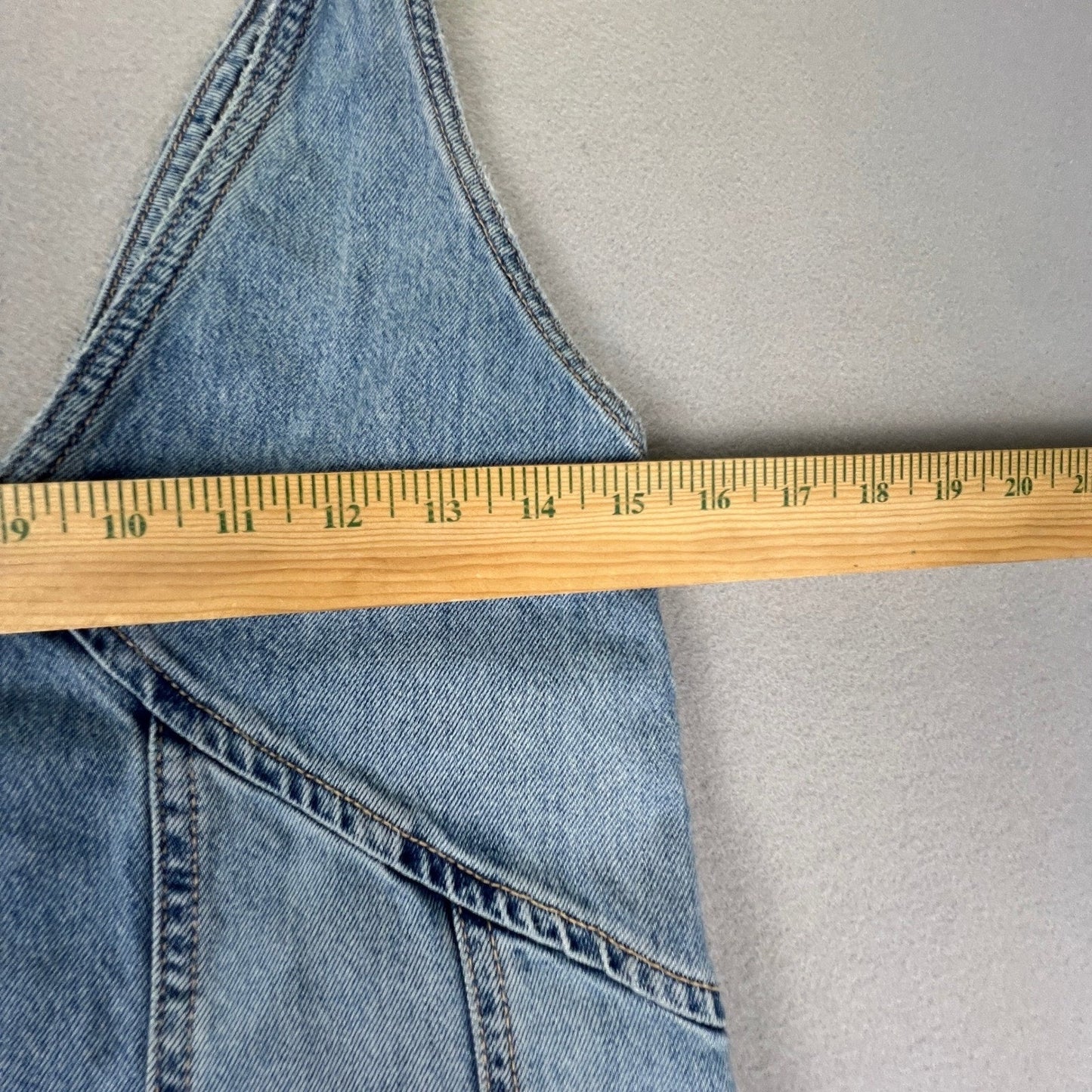 Zara Denim Maxi Dress Womens S Blue V-Neck Sleeveless Seam Detail Boho Casual