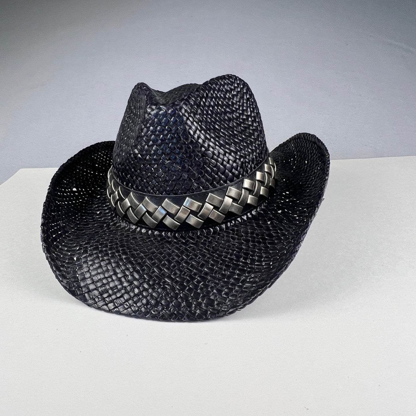 Peter Grimm Cowboy Hat Unisex OS Black Woven Straw Studded Band Western Festival