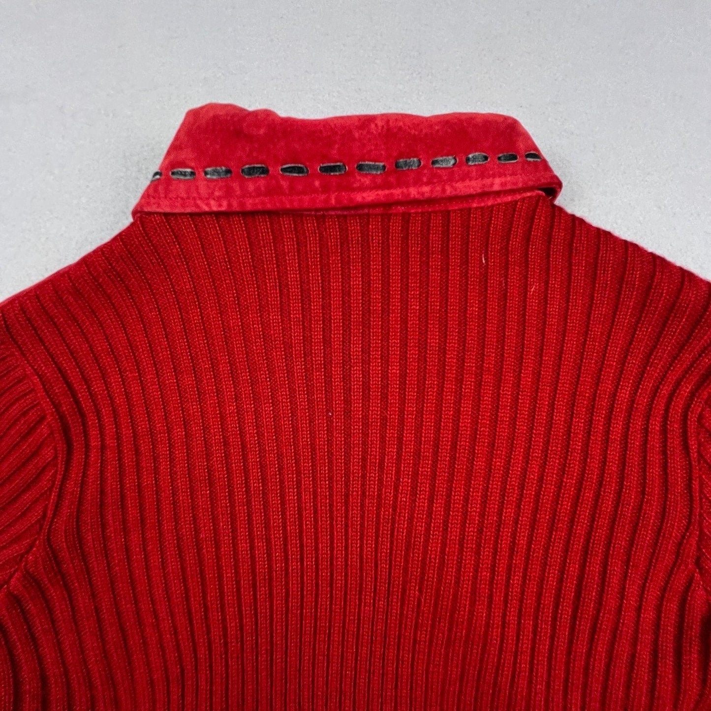Jessie Sport Leather Jacket Women 1X Red Suede Ribbed Knit Mixed Media Zip Up