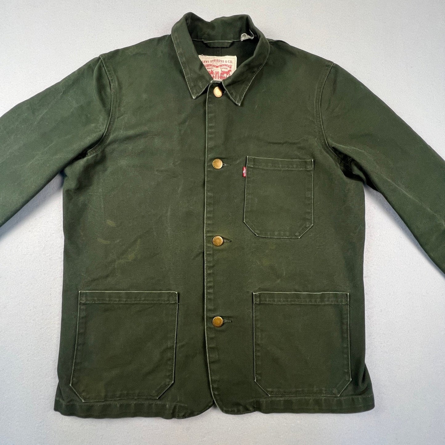 Levi's Chore Coat Men Large Green Canvas Utility Jacket Workwear Chore Coat