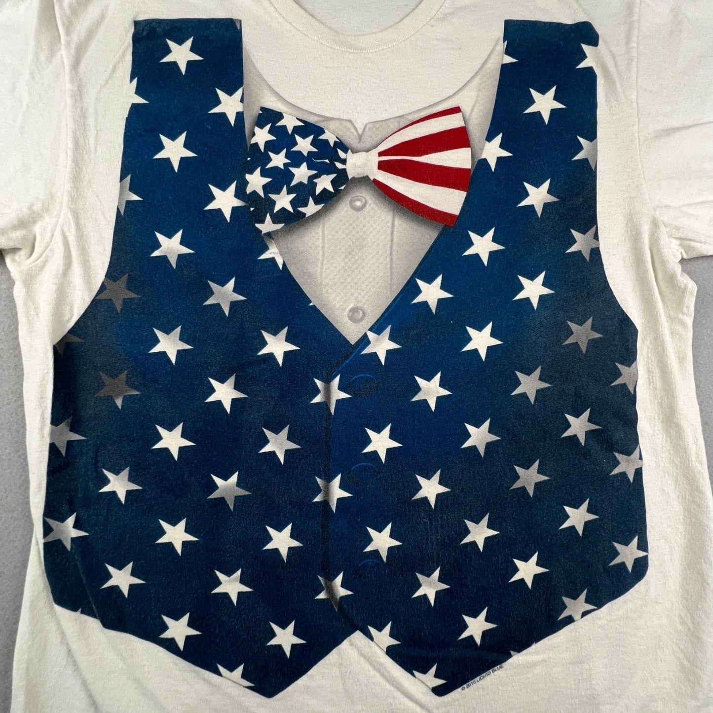 Liquid Blue T-Shirt Mens Large USA Flag Tuxedo Vest White Bow Tie Patriotic 4th