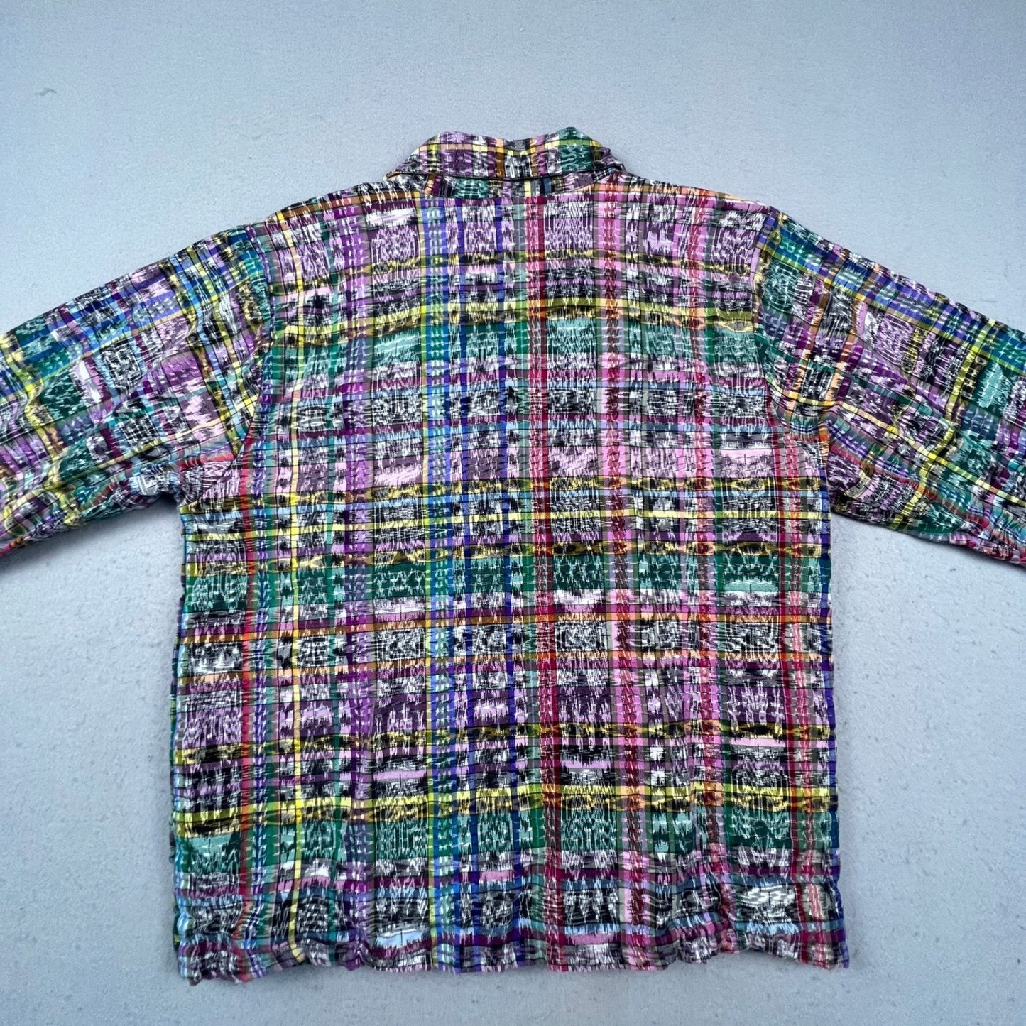 Recycled Traditions Ikat Plaid Jacket Womens S Multi Color Woven Boho Art Wear