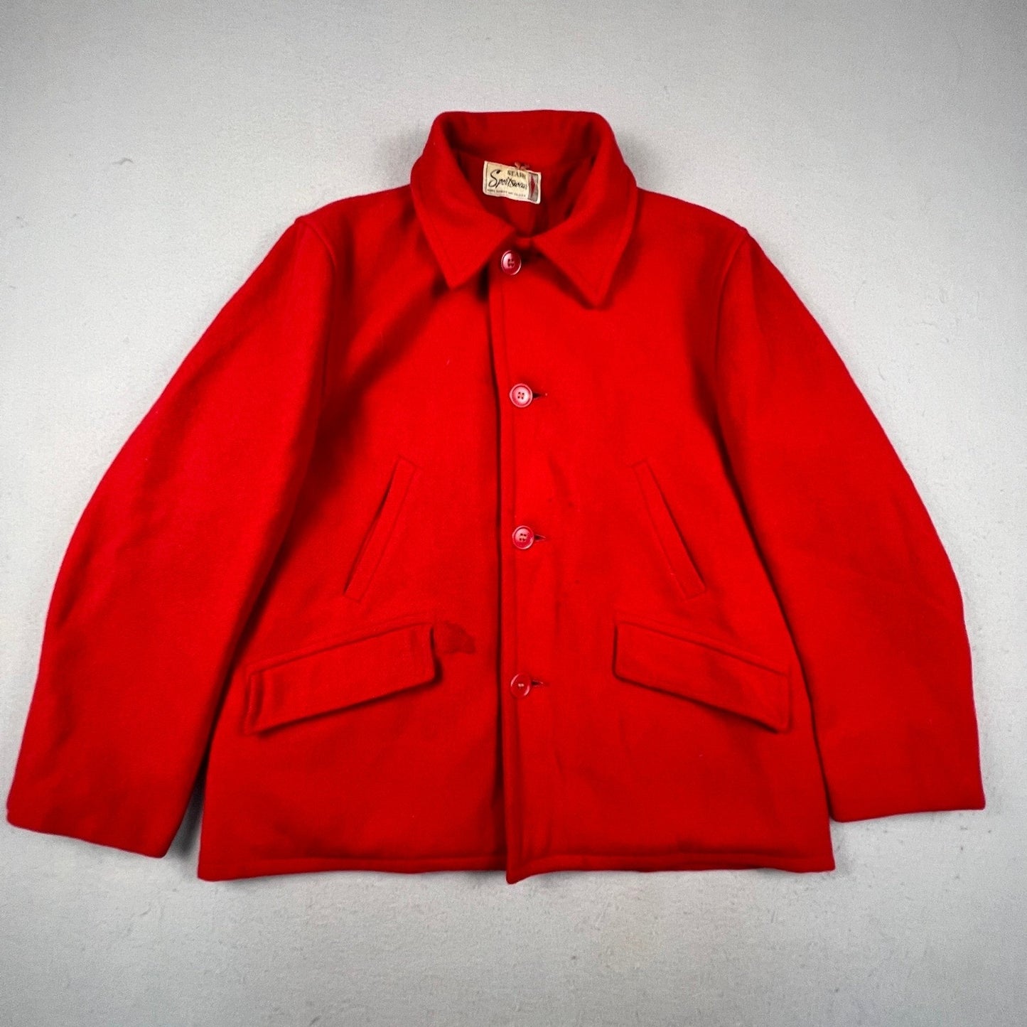 Vintage Sears Sportswear Wool Cruiser Jacket Mens L Red Hunting Game Pocket 60s
