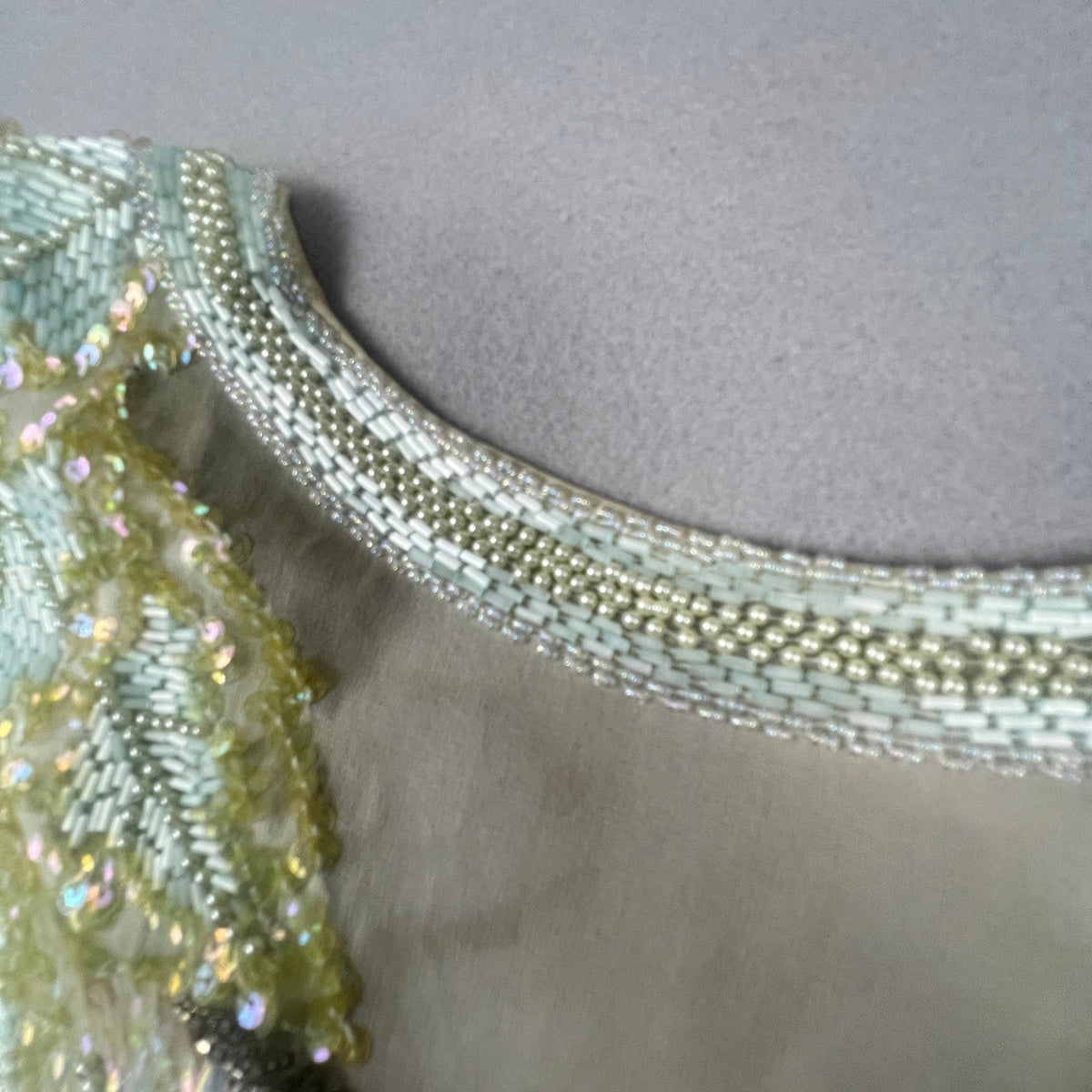 Vintage Oleg Cassini Beaded Silk Dress Women 8 Green Sequin Floral 80s Cocktail