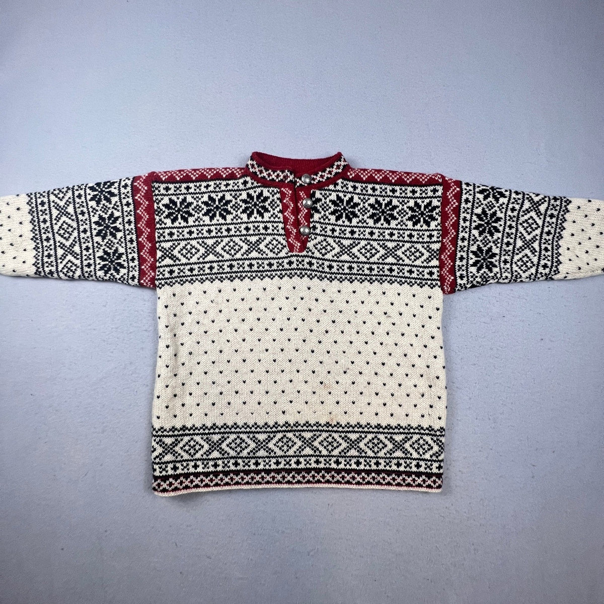 L.L. Bean Sweater Womens Small Cream Red Nordic Fair Isle Wool Blend VTG USA