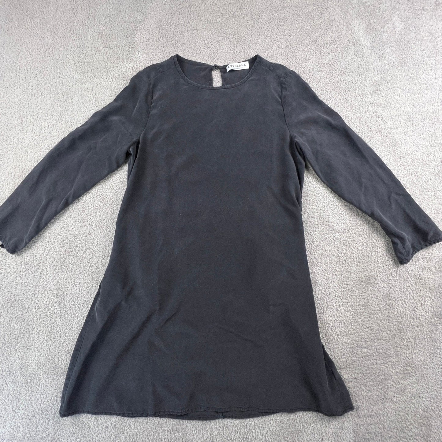 Everlane 100% Silk Dress Womens XS Black Sandwashed Keyhole Back Minimalist