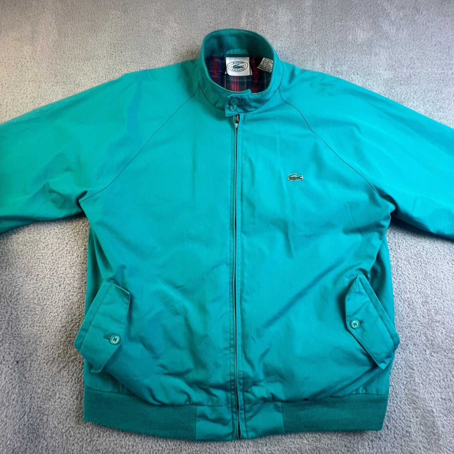 Vintage Izod Lacoste Harrington Jacket Mens Large Teal Green Plaid Lined