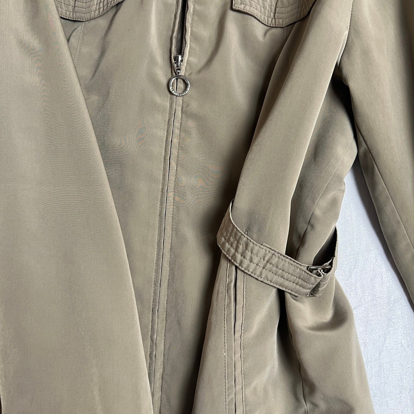 Weather Tamer Utility Jacket Womens Large Khaki Hooded Zip Front Elegant Travel