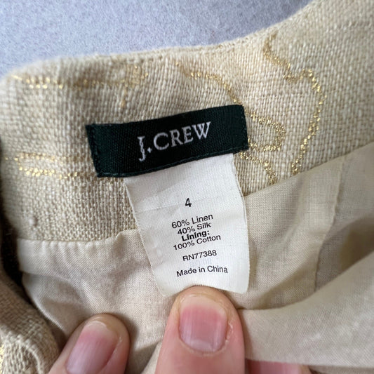 J.Crew Shift Dress Womens 4 Elegant Metallic Linen Silk Abstract Mini Sheath