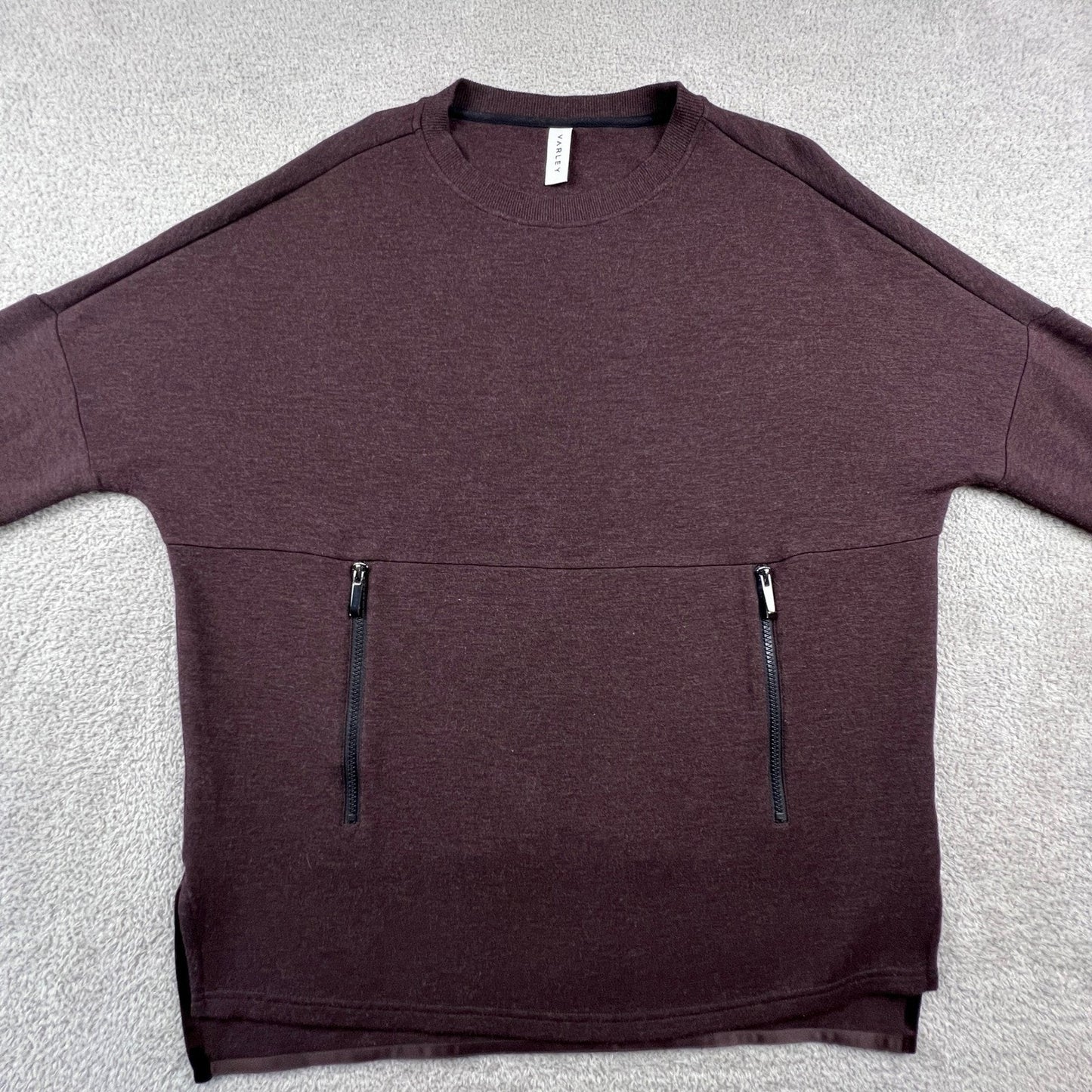 Varley Womens Oversized Sweatshirt Zipper Pocket Burgundy Plum Pullover Fashion