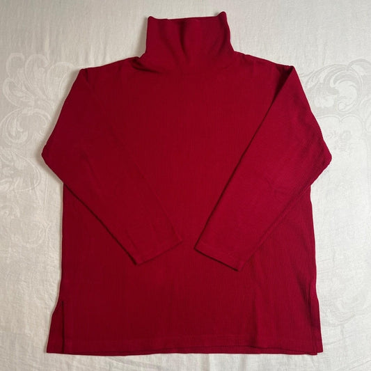 100% Cotton Turtleneck Sweater Large Red Ribbed Long Sleeve Jones New York