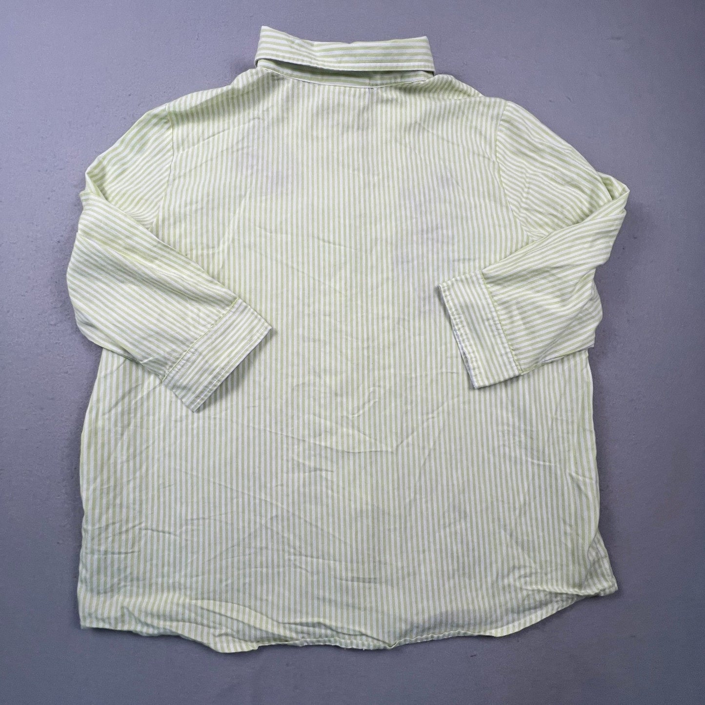 Country Store Button Down Shirt Womens XL Green Striped Floral Embroidered Top
