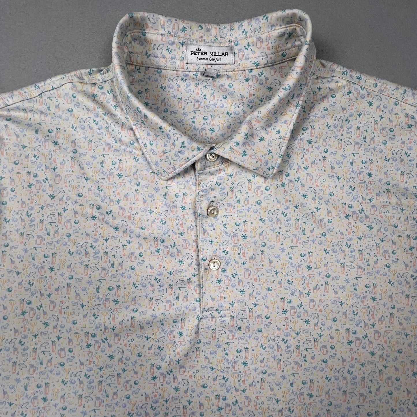 Peter Millar Polo Shirt Mens XXL White Golf Print Summer Comfort Royal Golf Club