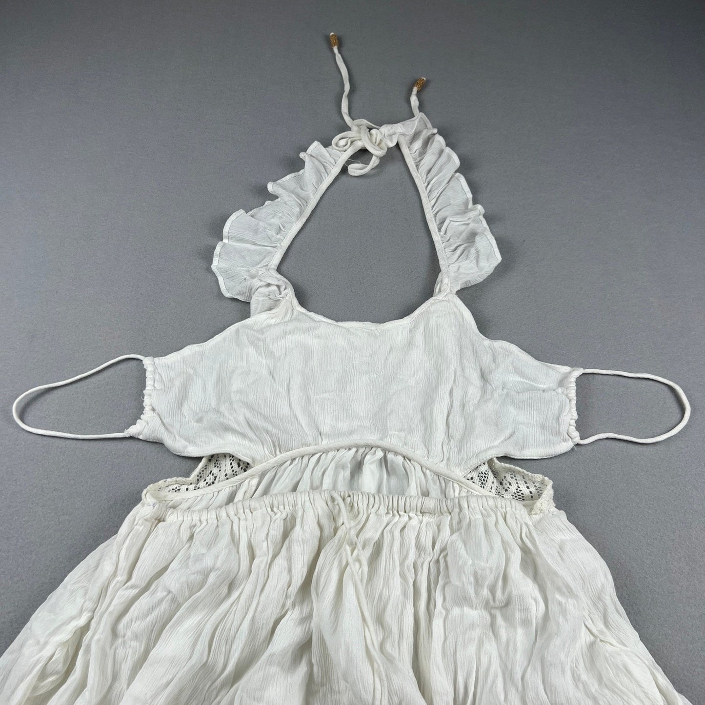 NWT Free People Maxi Dress XS Ivory White Lace Ruffle Halter Boho Summer Wedding
