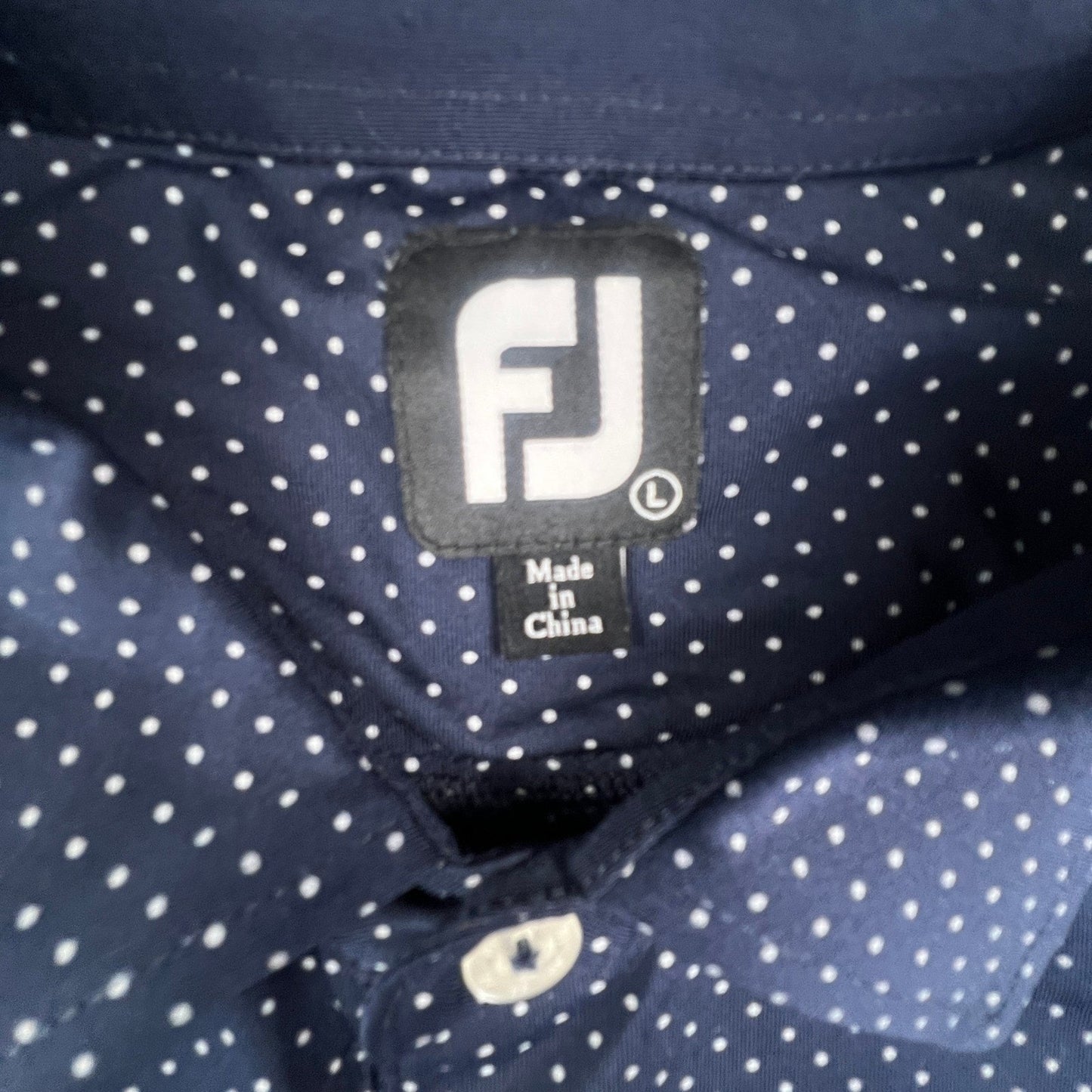 FootJoy Mens Navy Polka Dot Golf Polo Shirt Large The Rodeo Logo