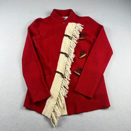 Sparrow Anthropologie Cardigan Womens Small Red Wool Fringe Toggle Boho Sweater