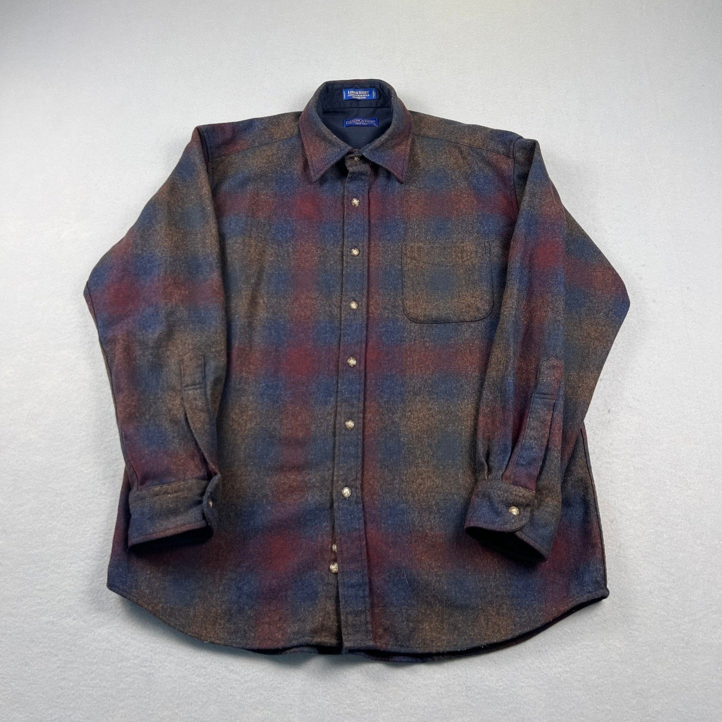 Pendleton Lodge Shirt Mens L Brown Plaid Wool Button Up Flannel Outdoor Classic